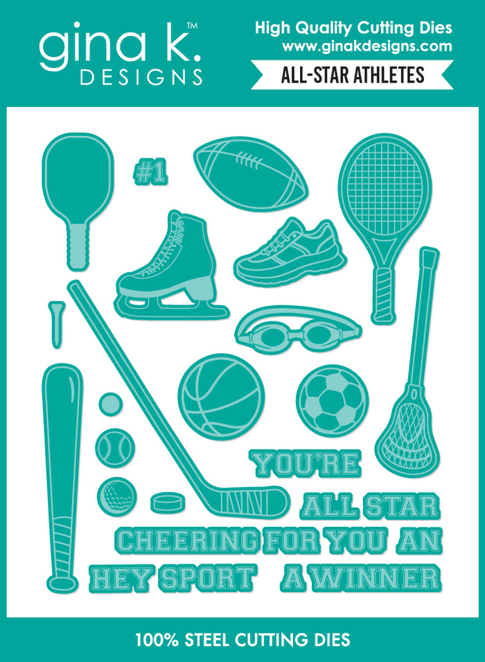 Gina K. Designs - Stamp & Die Set - All-Star Athletes. Set by Beth Silaika. At Embellish Away in Bowmanville Ontario Canada.