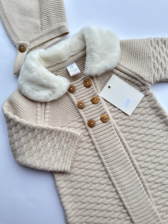 Mia Bella Luxury Knitted Matinee Coat/Jacket with Bonnet Camel