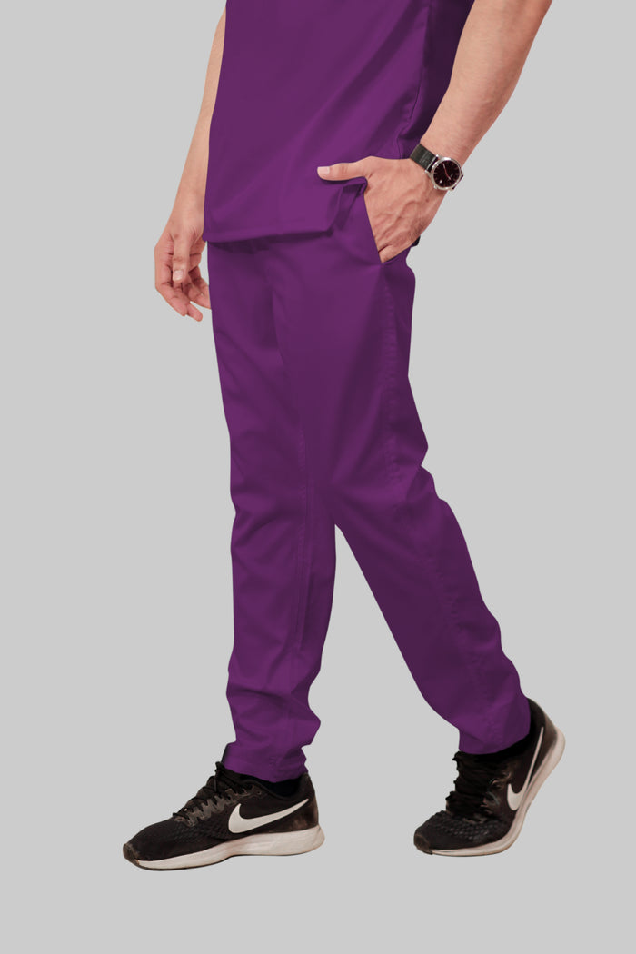 Stretchable (2Way) Men Purple V-Neck With Straight Pant Scrub Set