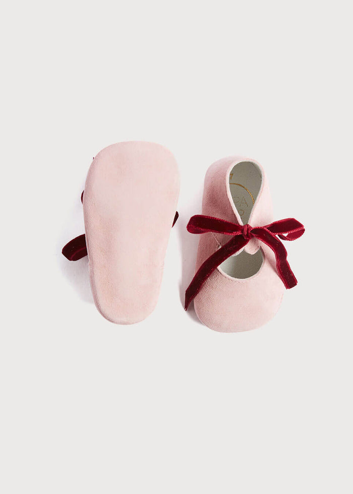 Suede Pink Baby Pram Shoes with Velvet Ribbon (17-20EU) SHOES from Pepa London
