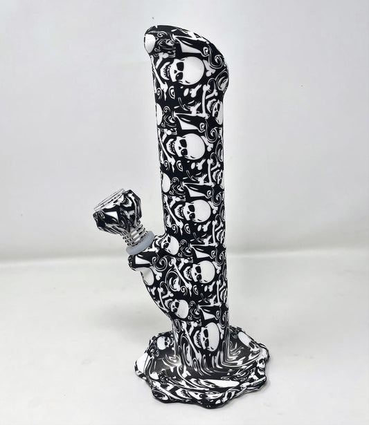 10" Straight Silicone Unbreakable Bong Skull Design 14mm/18mm Dual Use Bowl