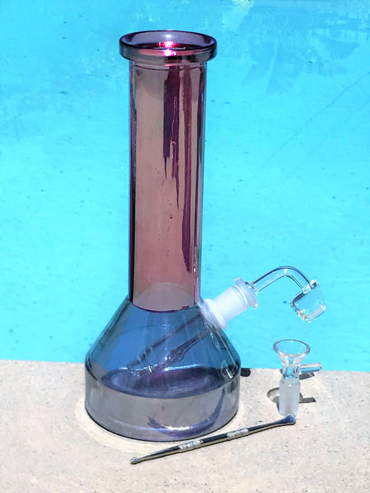 10" Thick Glass Bong/Dab Rig w/Quartz Banger, Dab Tool & 14mm Bowl - Lavender Goes with Pink