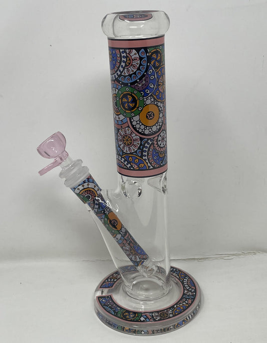 10" Thick Glass Straight Bong with Beautiful mandala myriad design
