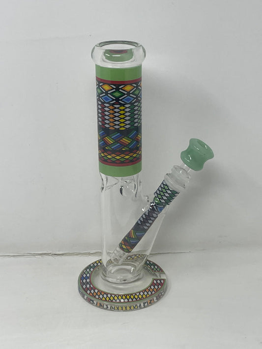10" Thick Glass Straight Bong with Beautiful Mandala myriad design