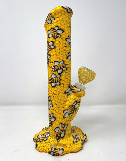 10" Unbreakable Silicone straight Bong Honeycomb & Bee Design