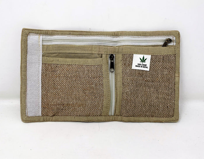 100% Organic Hemp Tri Fold Unisex Wallet 2 Shade Embroidered Green Leaf