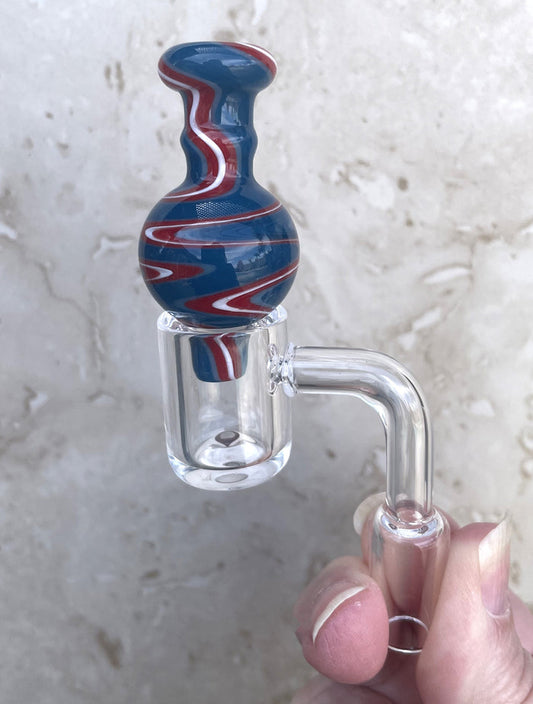 100% Super Thick 14mm Male Quartz Banger with Decorative Swirl Colors Carb Cap