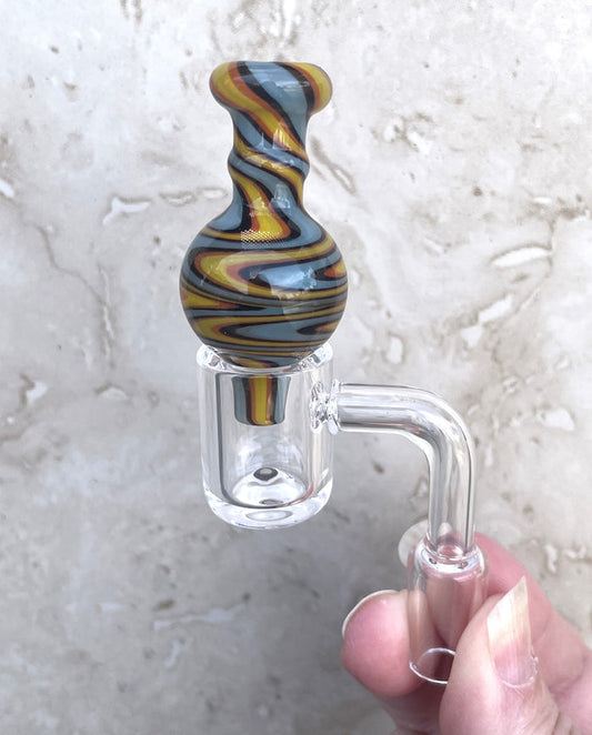 100% Super Thick 14mm Male Quartz Banger with Decorative Swirl Colors Carb Cap
