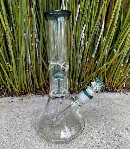 11" Glass Beaker Best Bong 6 Arm Tree Shower Perc 14mm Bowl