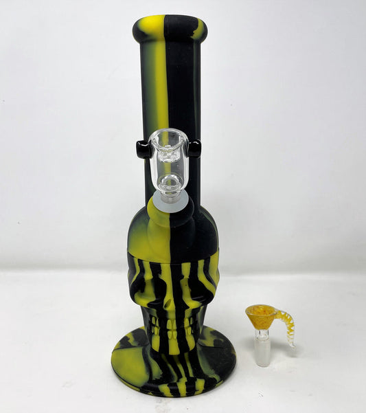 11" Thick Silicone Detachable Unbreakable Skull Design Bong w/2 bowls