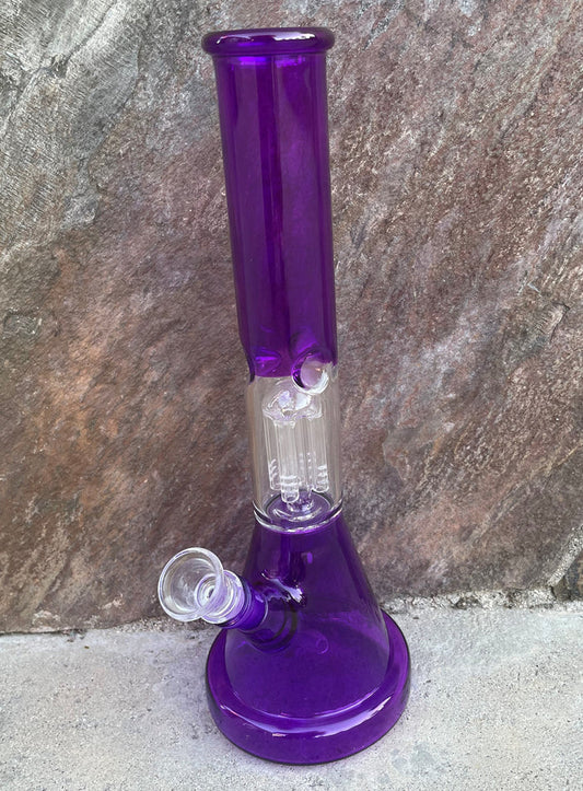 12" Thick Beaker Bong Purple Transparent 4 Arm Tree Perc
