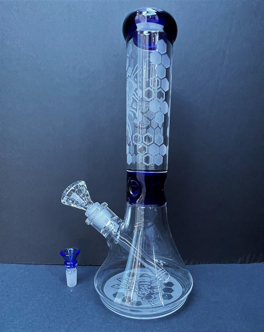 13" Thick Glass Best Beaker with Etched Honeycomb & Bee Buzz & 2 - 14mm Bowls