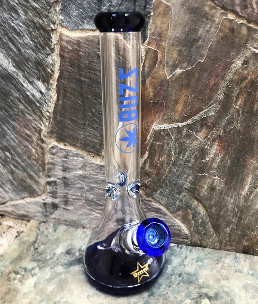 15" Heavy 9mm Thick Glass Beaker Bong w/Ice Catchers & Blue Diamond Shaped Bowl - Buzzin' Around
