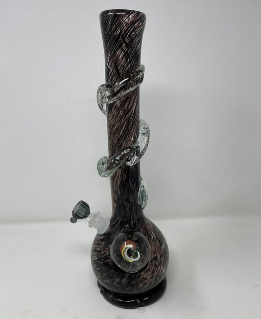 15" Thick Heavy Soft Black Glass Bong w/Glow in the Dark - Mystery Swirl