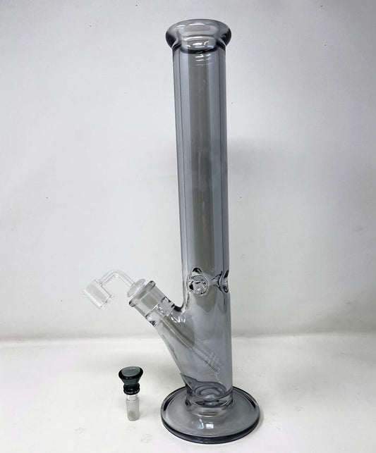16" Thick Gray Glass Best Straight Bong Quartz Banger + Bowl - Tanqueray Grey