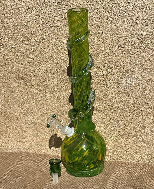 16.5" Beautiful Thick Heavy Soft Green Glass Bong w/Glow In the Dark Swirl