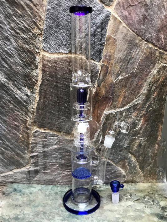 18" Rig w/Thick Glass Honeycomb, 2 Shower Perc's, Dome Perc & Quartz Banger + Bowl - Above All Levels v2