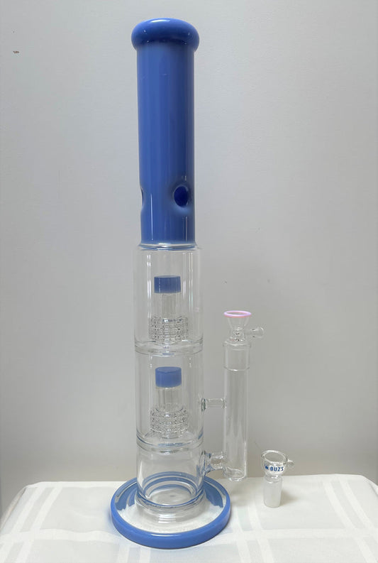 18" Straight Thick Heavy Glass Rig Double Shower & Double Dome Perc's - Double Trouble