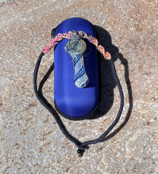 3" Glass Hand Pipe Hemp Lanyard/Necklace w/Zipper Padded Hard Case for People on the Go!