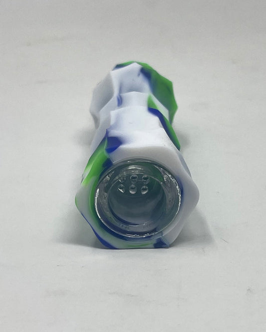 4" Silicone Chillum One Hitter with Glass 9 hole Bowl