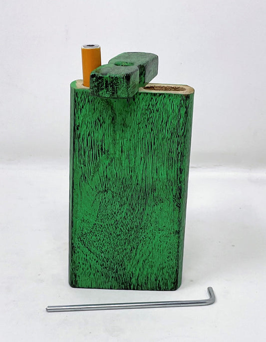 4" Solid Wood Swivel Top Dugout Stash Box Cigarette Cleaning Tool - Forest Green