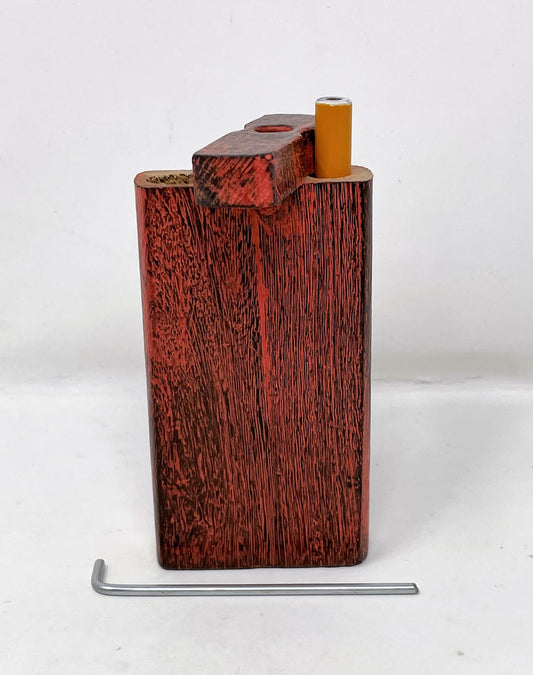 4" Solid Wood Swivel Top Dugout Stash Box Cigarette Cleaning Tool - Red Accents