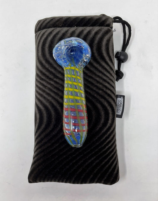 5" Rasta Colors, Thick Glass Hand Spoon Pipe Bowl w/Drawstring Pouch