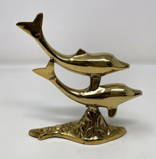 5.5" Solid Brass Dolphins Riding the Wave