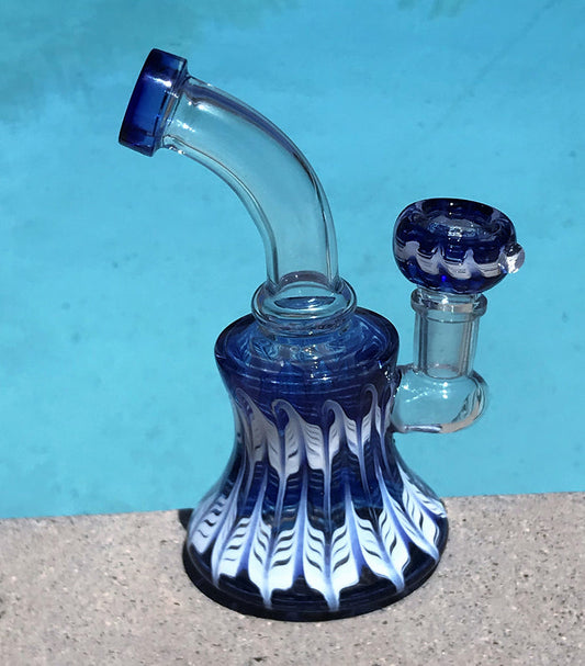 6" Thick Glass Beaker Rig w/Blue Design Matching Design 14mm Male Bowl - Blew By You