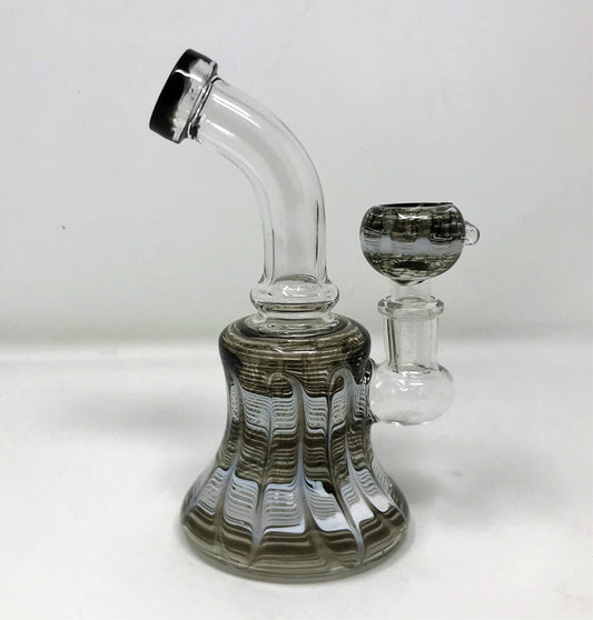 6" Thick Glass Beaker Rig w/Matching Design 14mm Male Bowl - B&W Swirl