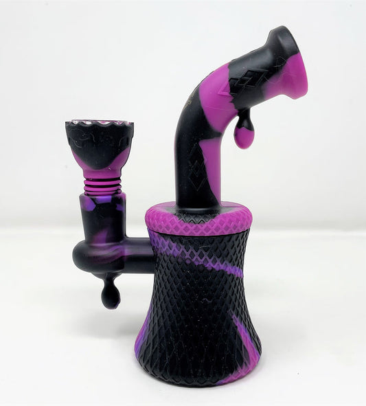 6.5" Mini Silicone Detachable Bong in Purple n' Black w/Silicone bowl &14mm/18mm Dual Use Bowl