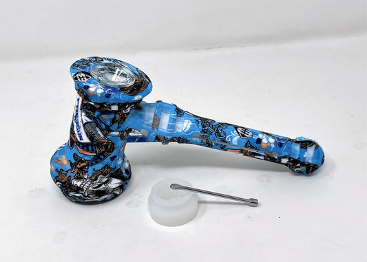 7" Hammer Silicone Bubbler Hand Pipe with Glass Bowl