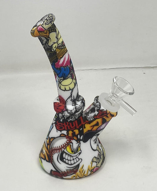 7" Silicone Detachable Unbreakable Beaker Bong Graphic Design with Bowl