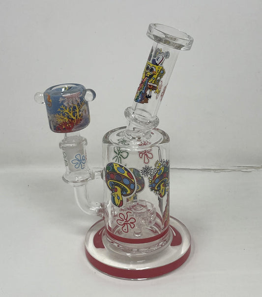 7" Thick Glass Bong with Shower Perc Sponge Cartoon Design