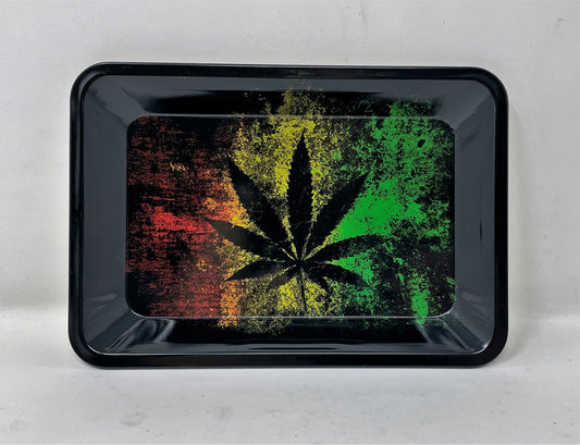 7"x 5" Portable Mini Leaf Rasta Colorful Metal Rolling Tray - Great for Travel or Gift Pack
