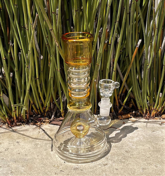 8" Beaker Water Rig w/Shower Perc - Gold Donut-in-the-Hole!