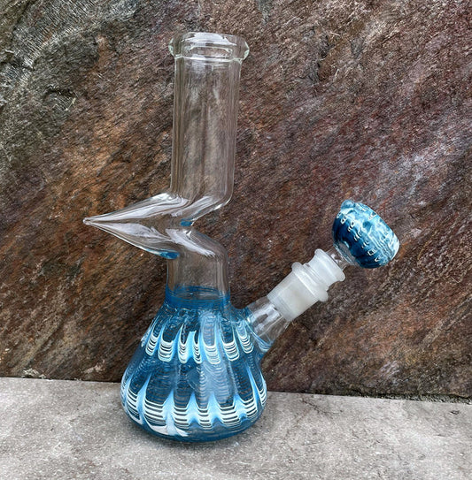 8" Beaker Zong Bong with Decorative Teal Design w/Matching 14mm Male Bowl
