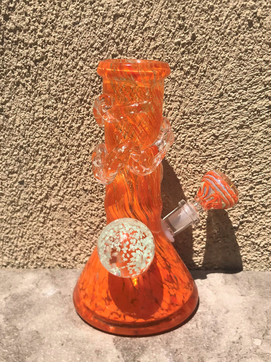 8" Thick & Heavy Soft Glass Bong is Glow-in-the-Dark w/14mm Fumed Glass Bowl - Orange Krush