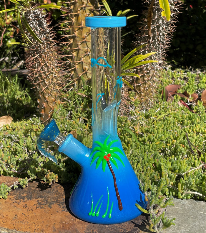 8.5" Hawaiian Style, Thick Glass Beaker Rig & 14mm Bowl w/Horn Handle