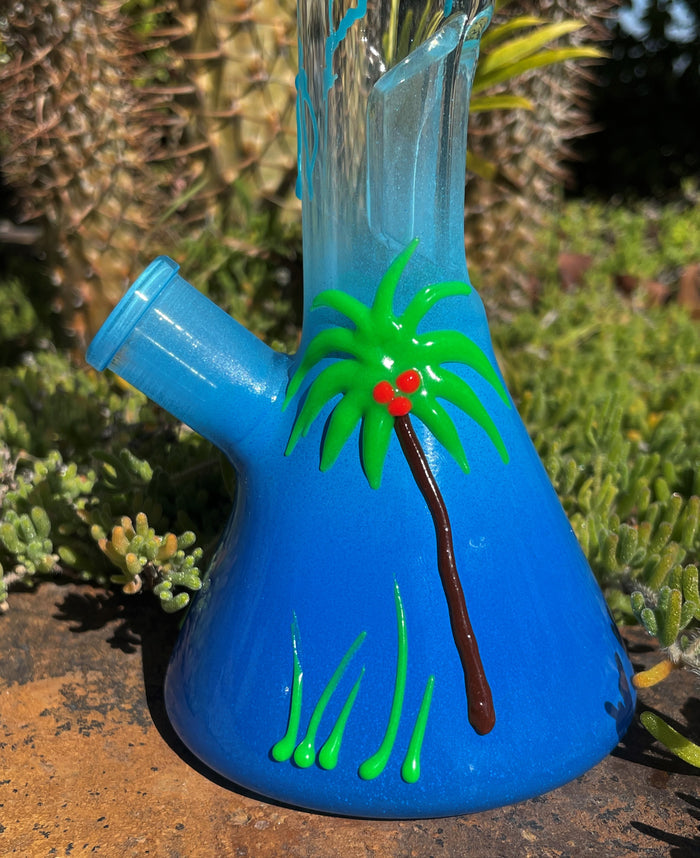 8.5" Hawaiian Style, Thick Glass Beaker Rig & 14mm Bowl w/Horn Handle