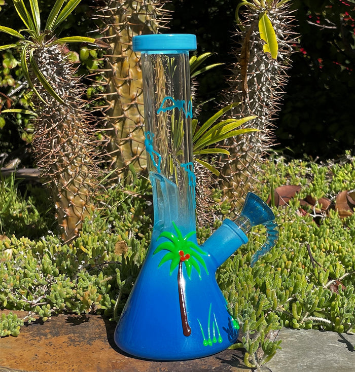 8.5" Hawaiian Style, Thick Glass Beaker Rig & 14mm Bowl w/Horn Handle