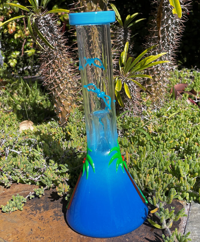 8.5" Hawaiian Style, Thick Glass Beaker Rig & 14mm Bowl w/Horn Handle