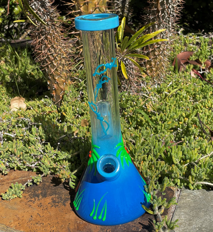 8.5" Hawaiian Style, Thick Glass Beaker Rig & 14mm Bowl w/Horn Handle