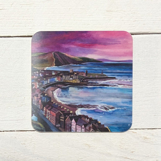 'Aberystwyth pink' Square Coaster by Lizzie Spikes