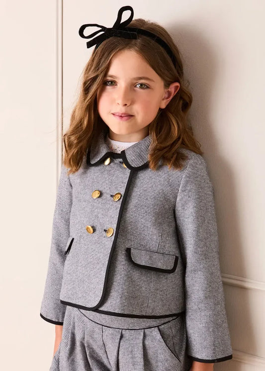 Alderney Check Double Breasted Gold Button Jacket in Black (4-12yrs) COATS from Pepa London
