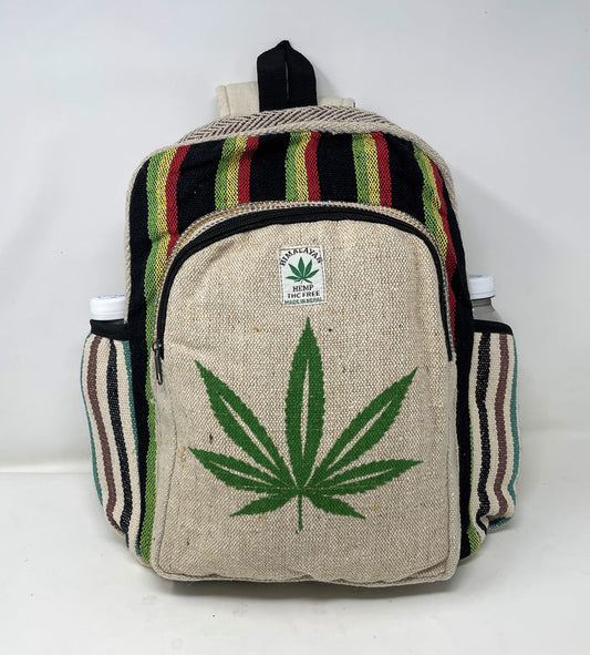 All Natural Handmade Pure Hemp Backpack with LapTop Sleeve inside - Marijuana Leaf Design