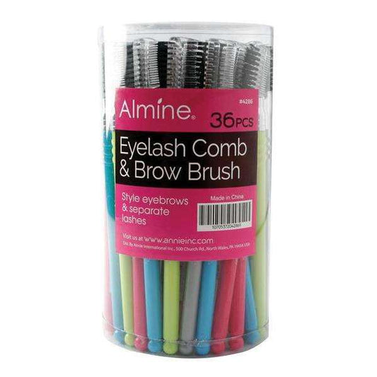 Almine Eyelash Comb and Brow Brush Display, 36 Count Bulk Eye Brushes, Assorted Color