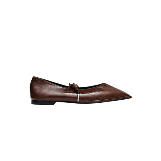 ALOHAS Sway Beads Rift Brown Leather Ballet Flats