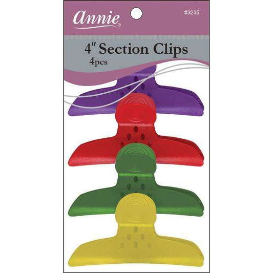 Annie Round Handle Hair Section Clips with Silicone Teeth, 4 Count, Assorted Colors