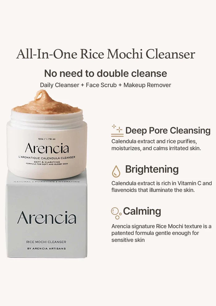 Arencia All-In-One Rice Mochi Cleanser with packaging on a white background